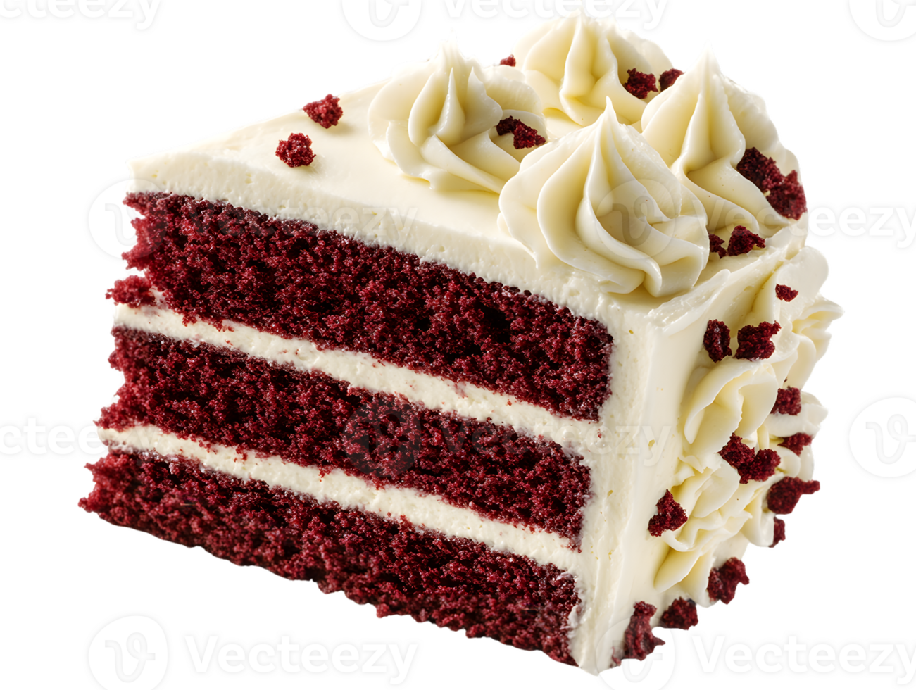 Three-Layered Red Velvet Cake Slice with Creamy Frosting png