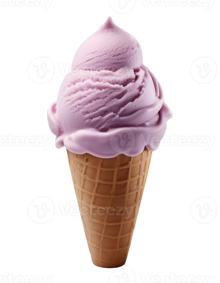 aromatic taro ice cream cone with smooth creamy texture, sweet purple frozen dessert, on isolated background png