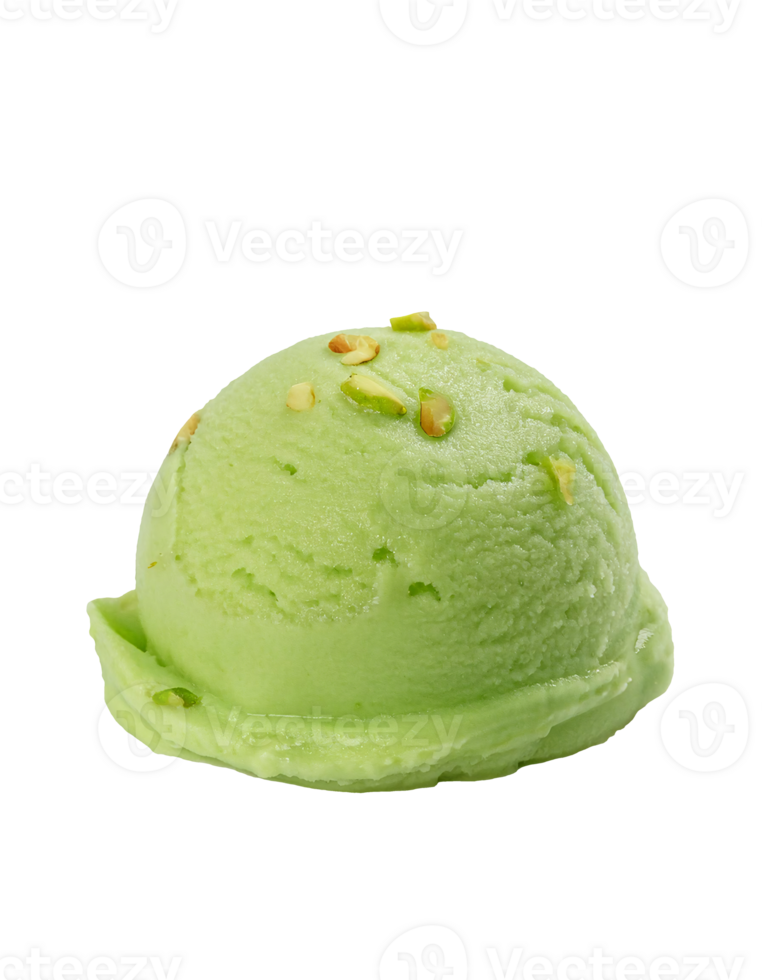 calamansi pistachio ice cream scoop with smooth texture and nut topping, refreshing tropical dessert, on isolated background png