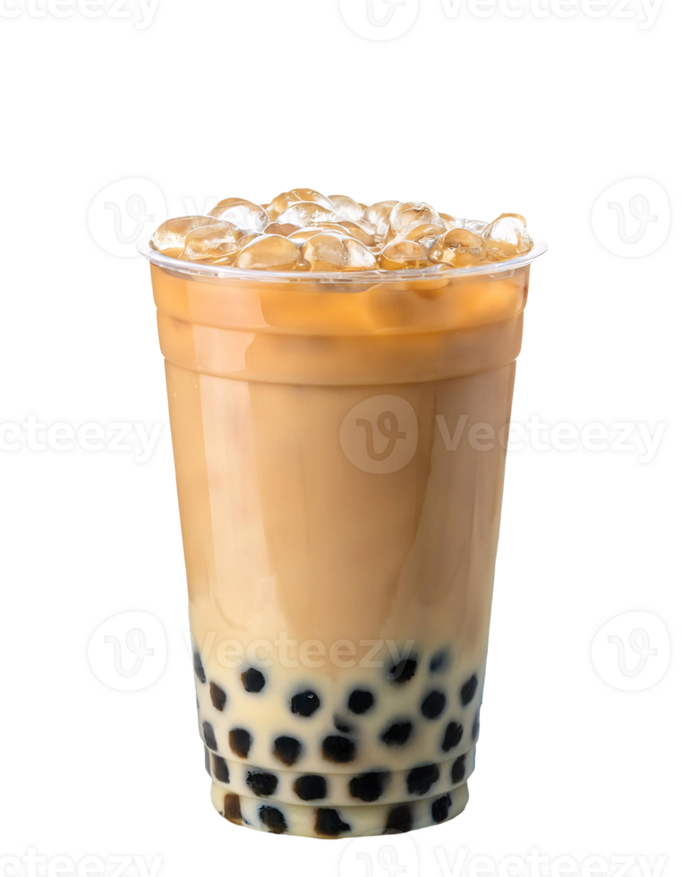 classic bubble milk tea with chewy tapioca pearls and ice, refreshing boba drink, on isolated background png