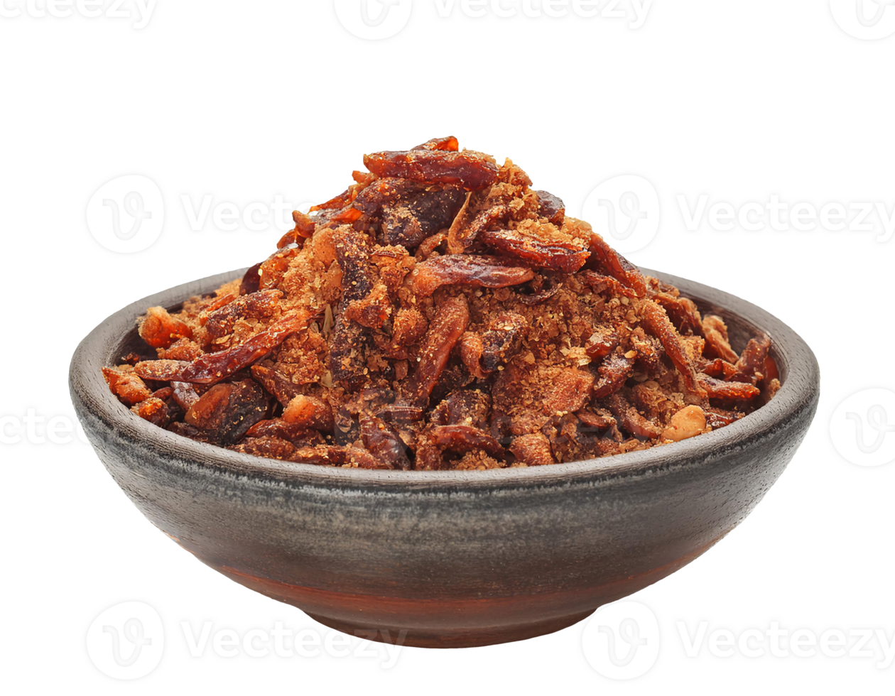 spicy tamarind chili salt mix in rustic ceramic bowl, bold and tangy seasoning blend, on isolated background png