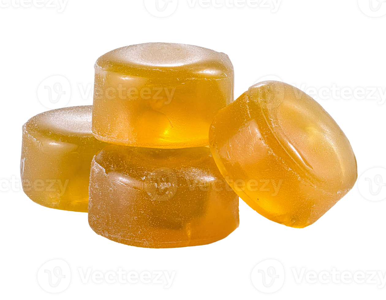 golden honey-flavored hard candies with glossy texture, classic sweet treats, on isolated background png