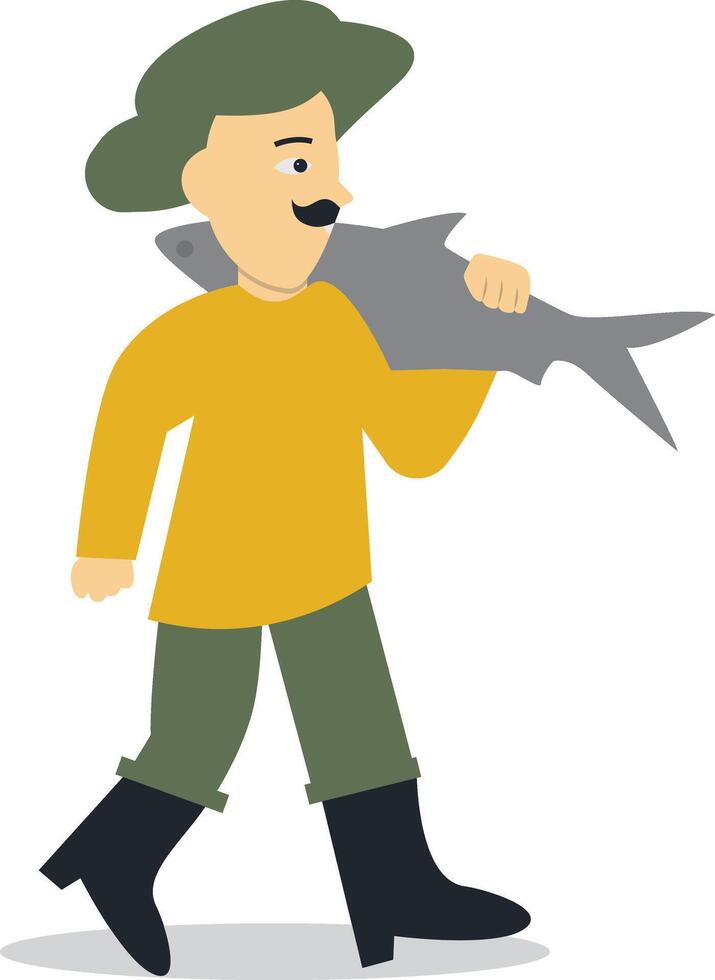 Fisherman Profession Cartoon Character. vector