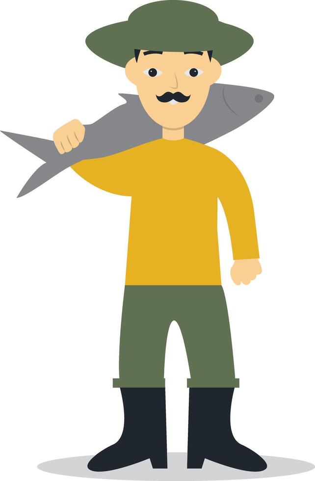 Fisherman Profession Character in Cartoon Design. vector