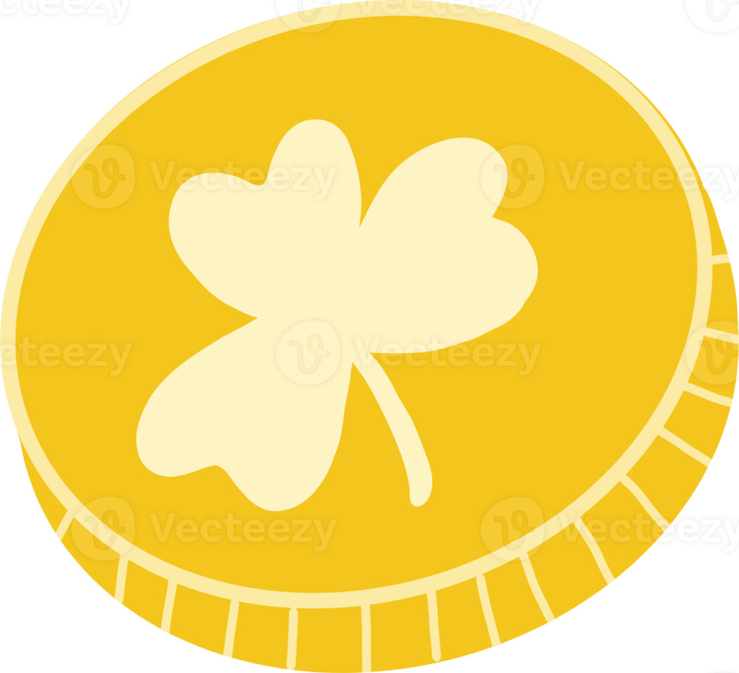 A golden coin with a shamrock on it png