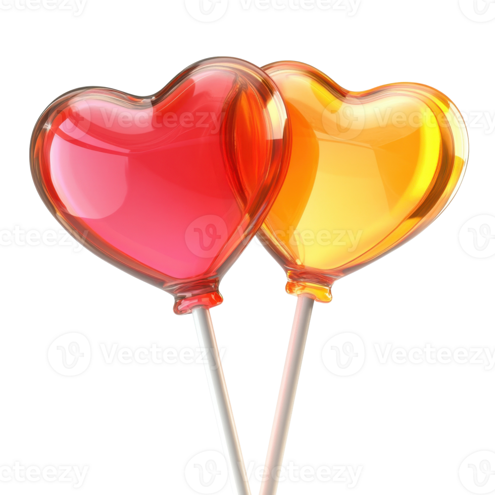 Heart-shaped lollipops in vibrant red and orange hues, showcasing a playful and sweet design. png