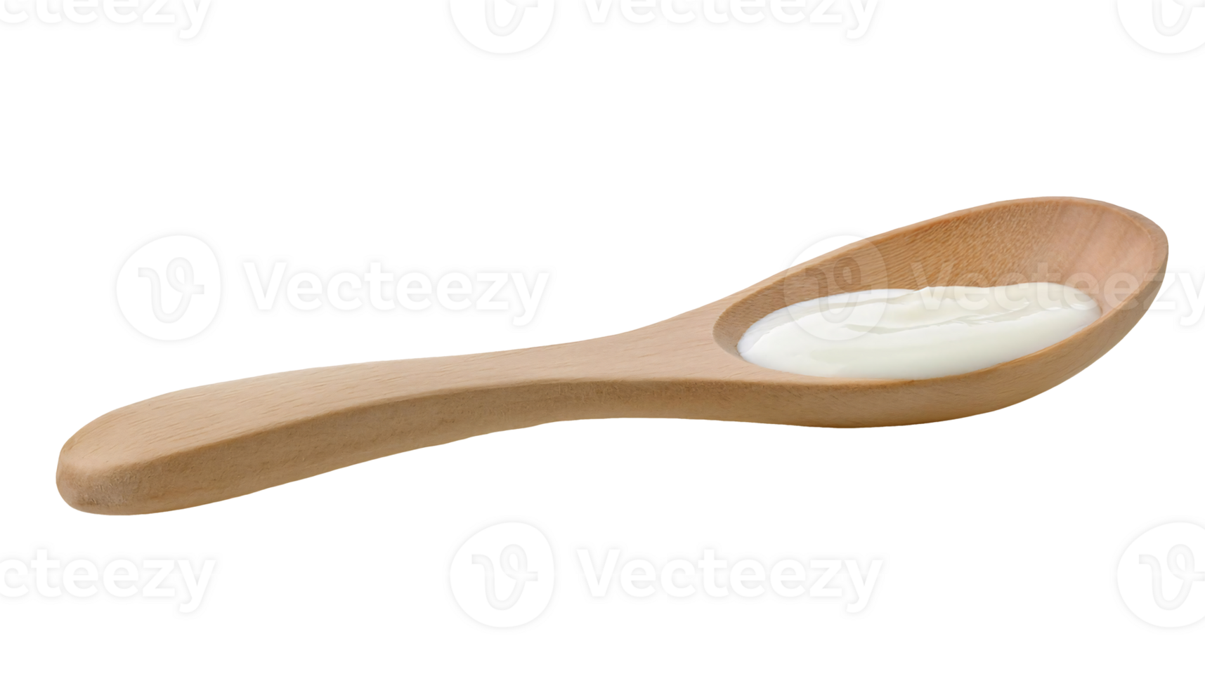 wooden spoon filled with white creamy sauce, smooth dairy or yogurt-based condiment, fresh food ingredient, on isolated background png