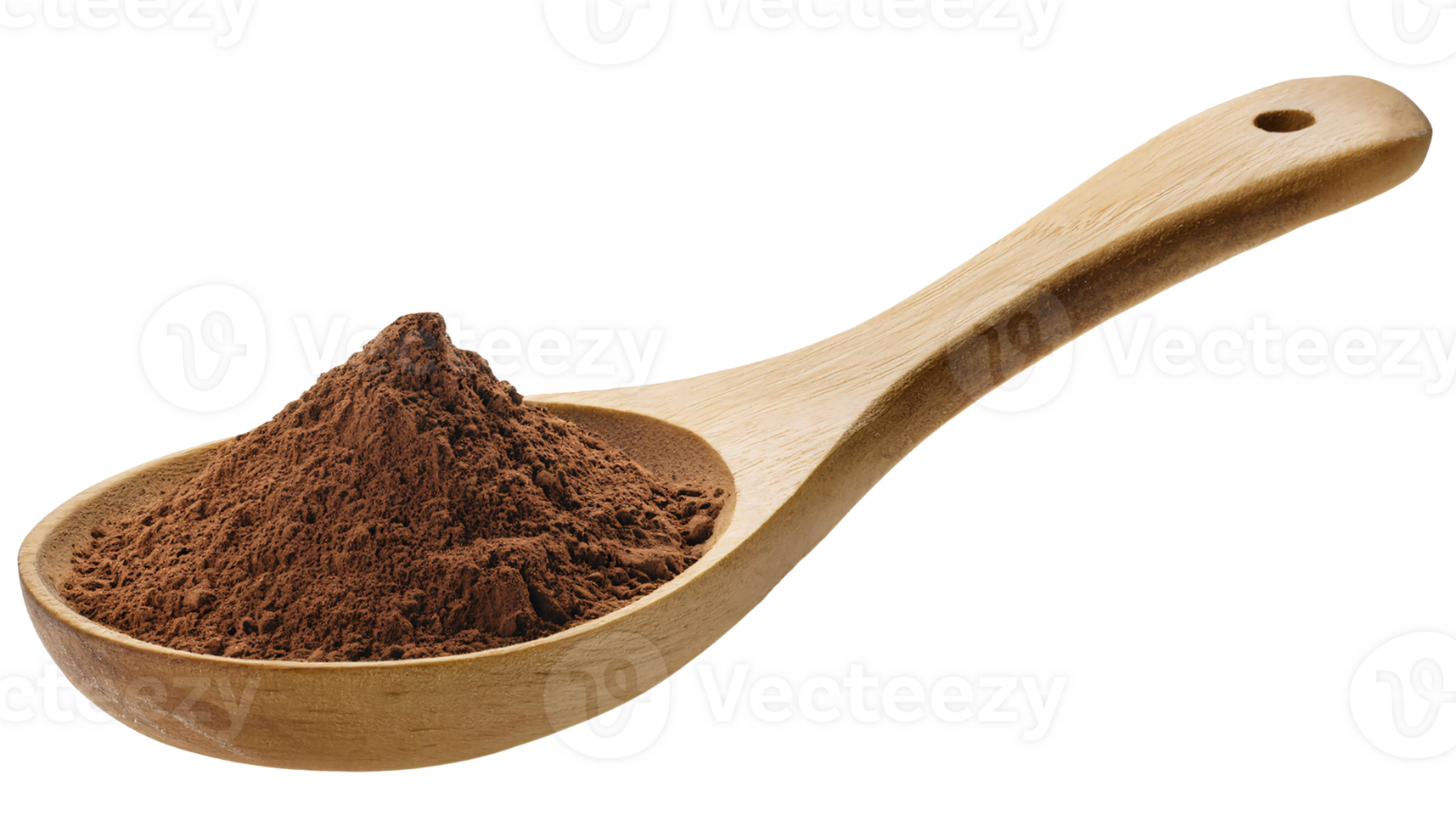 wooden spoon filled with cocoa powder, rich and aromatic chocolate ingredient, fine ground cacao, essential for baking, on isolated background png