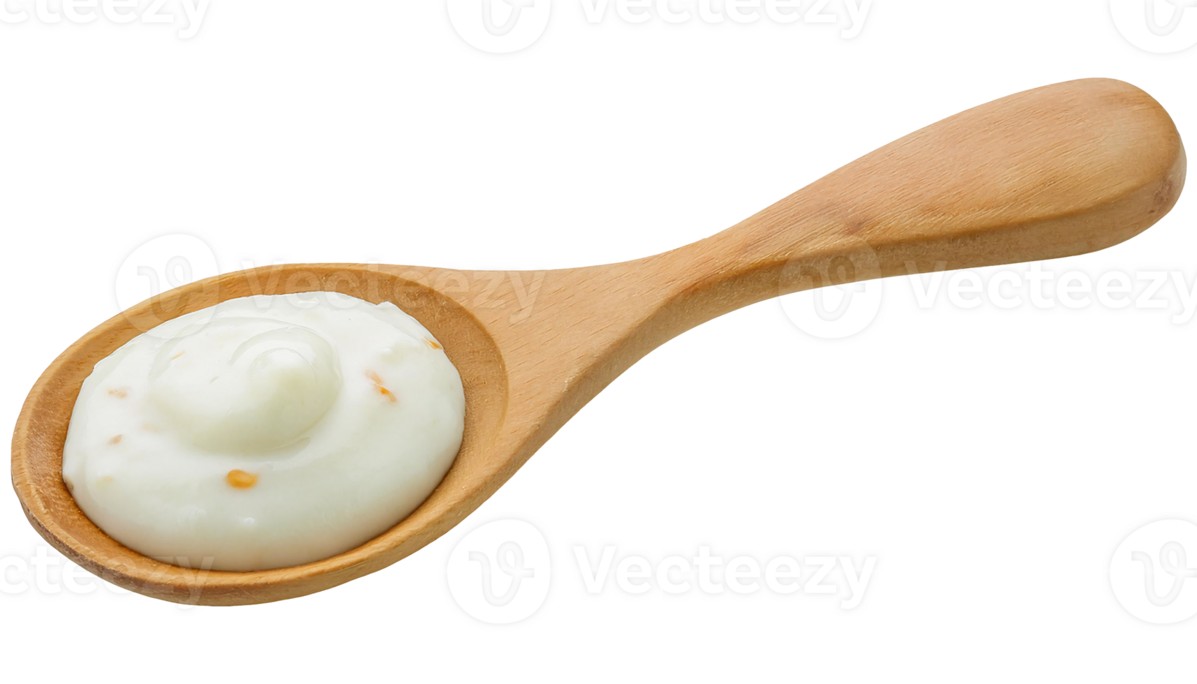 wooden spoon filled with creamy white sauce with chili flakes, spicy and smooth condiment, gourmet food ingredient, on isolated background png