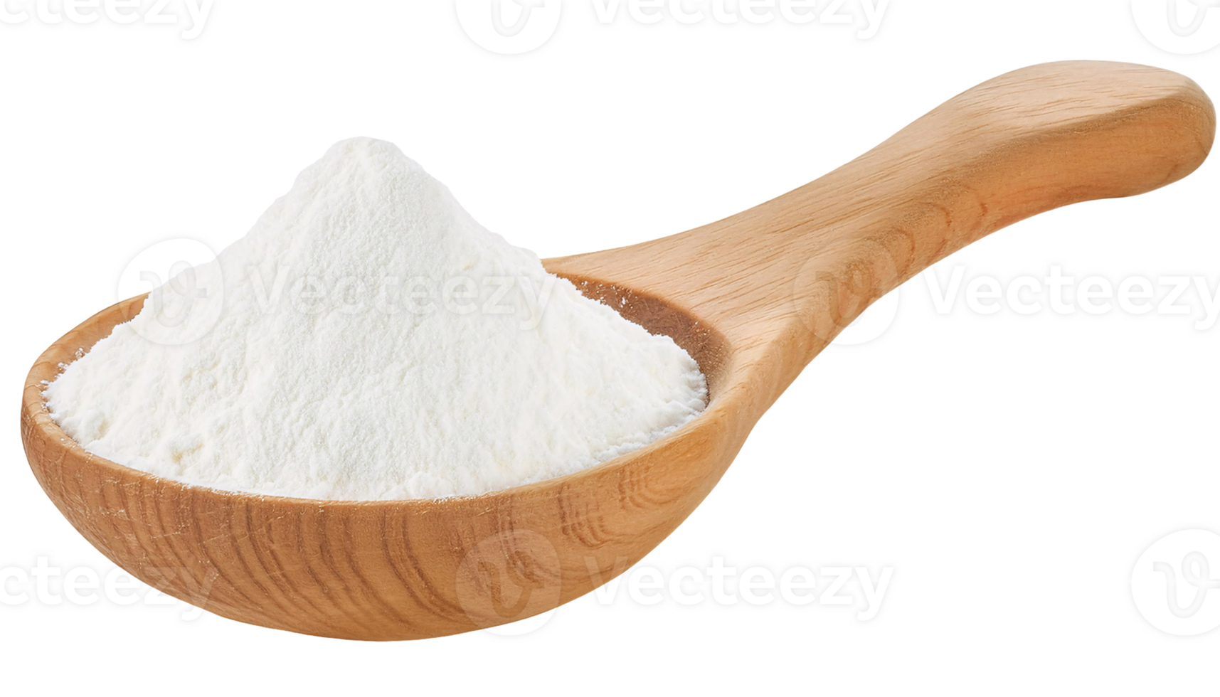 wooden spoon filled with white milk powder, fine and nutritious dairy ingredient, essential for baking and cooking, on isolated background png