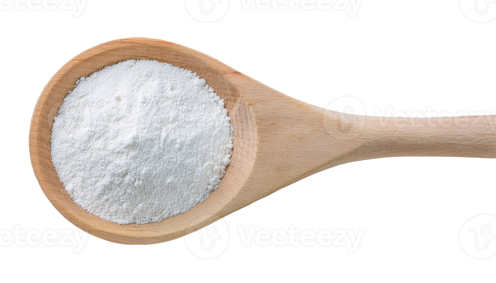 wooden spoon filled with white powdered ingredient, fine ground flour or starch, essential cooking ingredient, on isolated background png