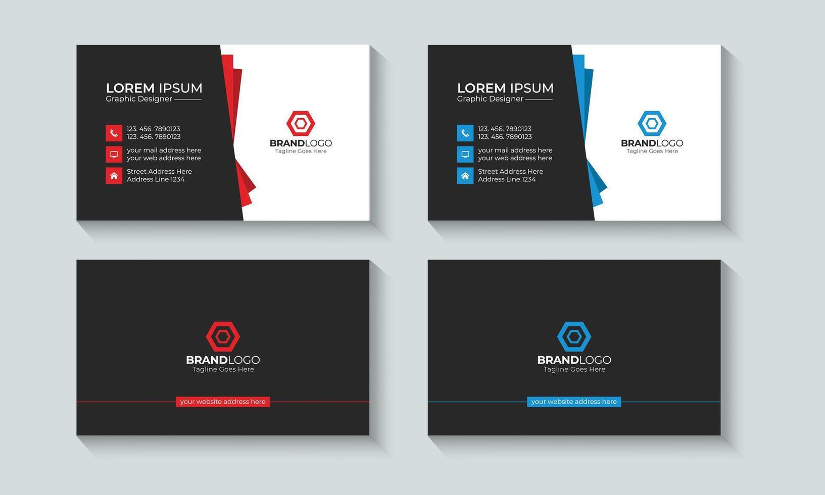 Modern and Creative Minimal Business card or Visiting Card Layout template design. Identity, Contact, Branding, Red, Blue. vector