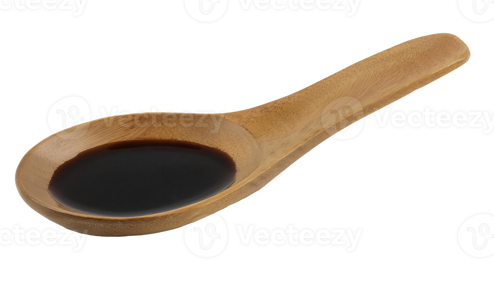 wooden spoon filled with dark soy sauce, rich and flavorful Asian condiment, essential cooking ingredient, on isolated background png