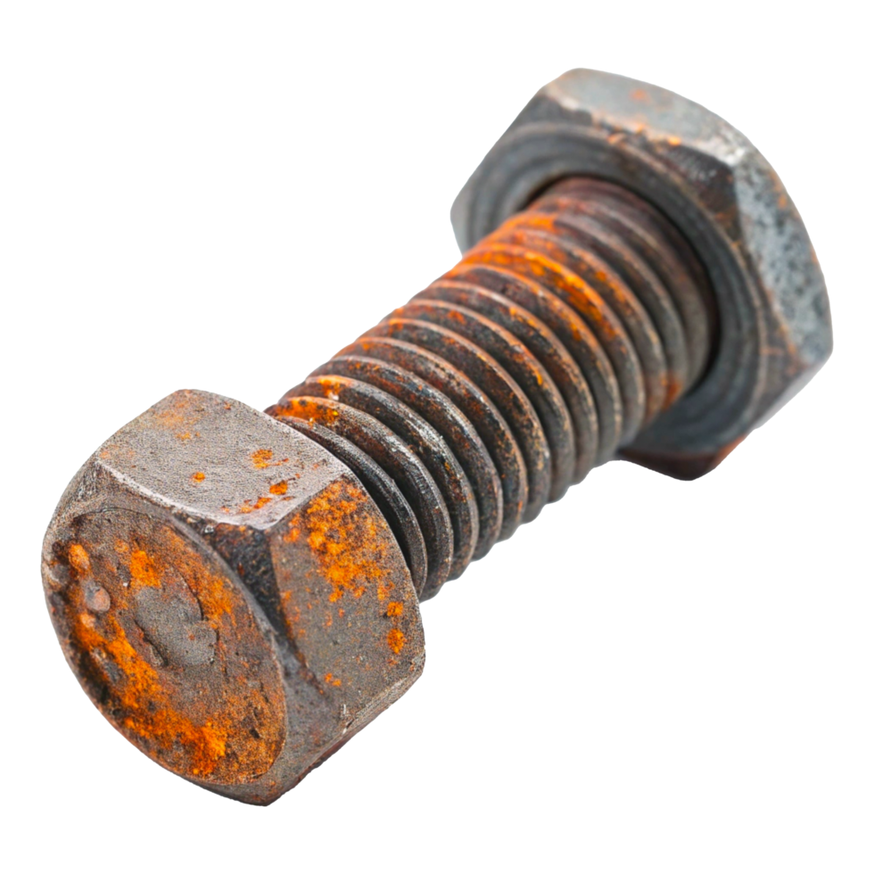 Rusty Bolt with Orange Corrosion and Hexagonal Nut Close-Up png