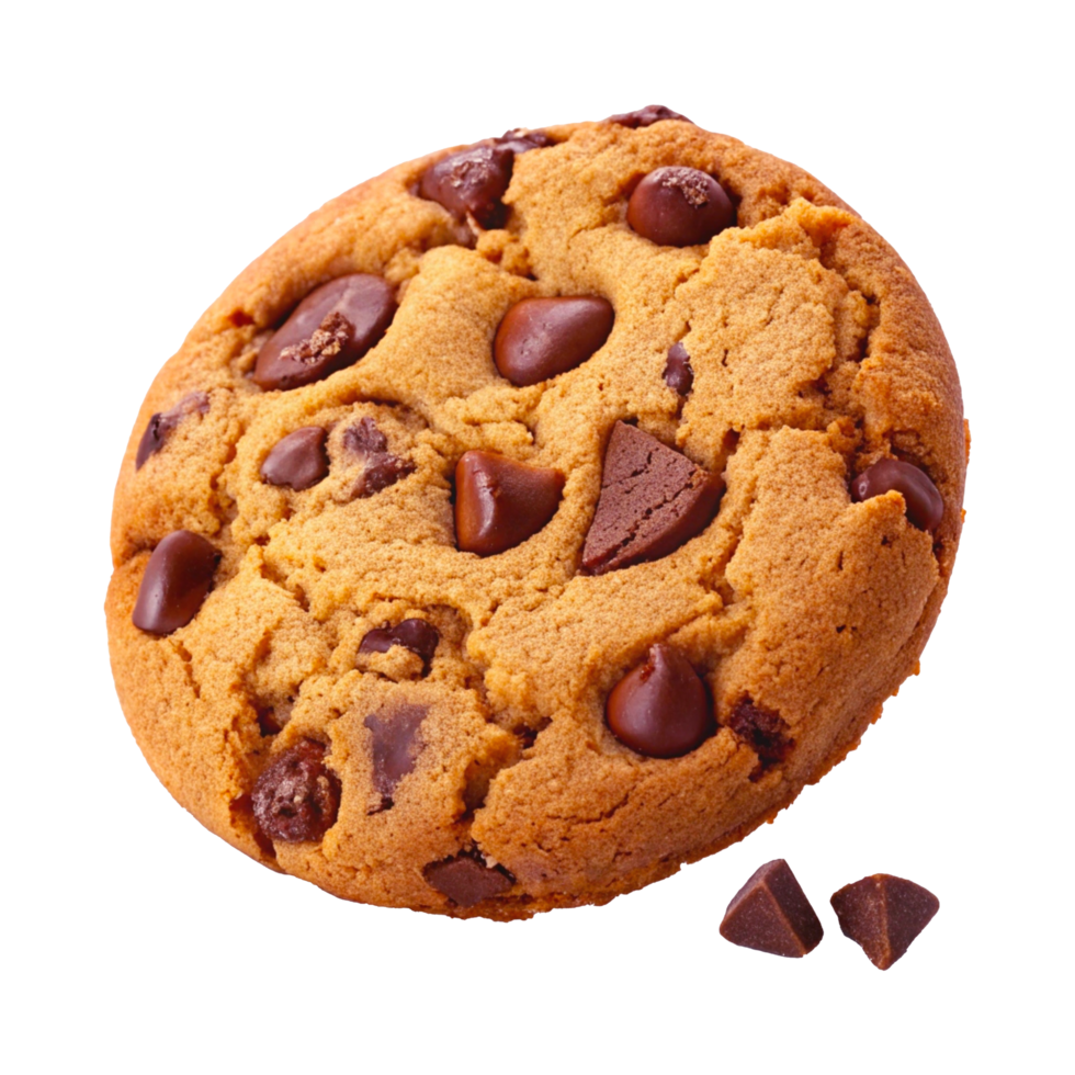Golden Brown Chocolate Chip Cookie with Melted Chocolate Chunks and Crispy Edges png