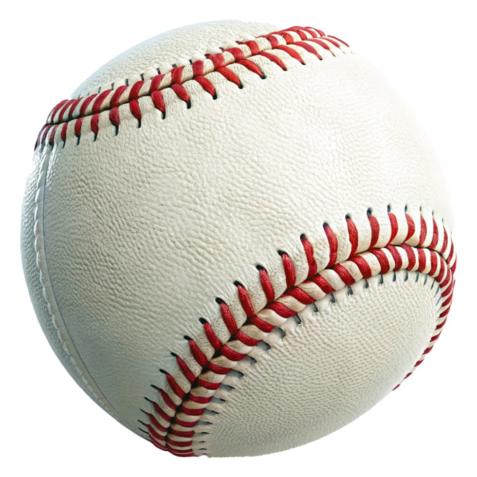 Photorealistic Baseball Close-Up with Red Stitches and Detailed Texture png