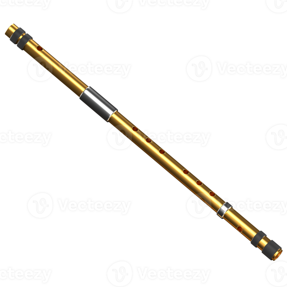 3D illustration of a black and gold flute png