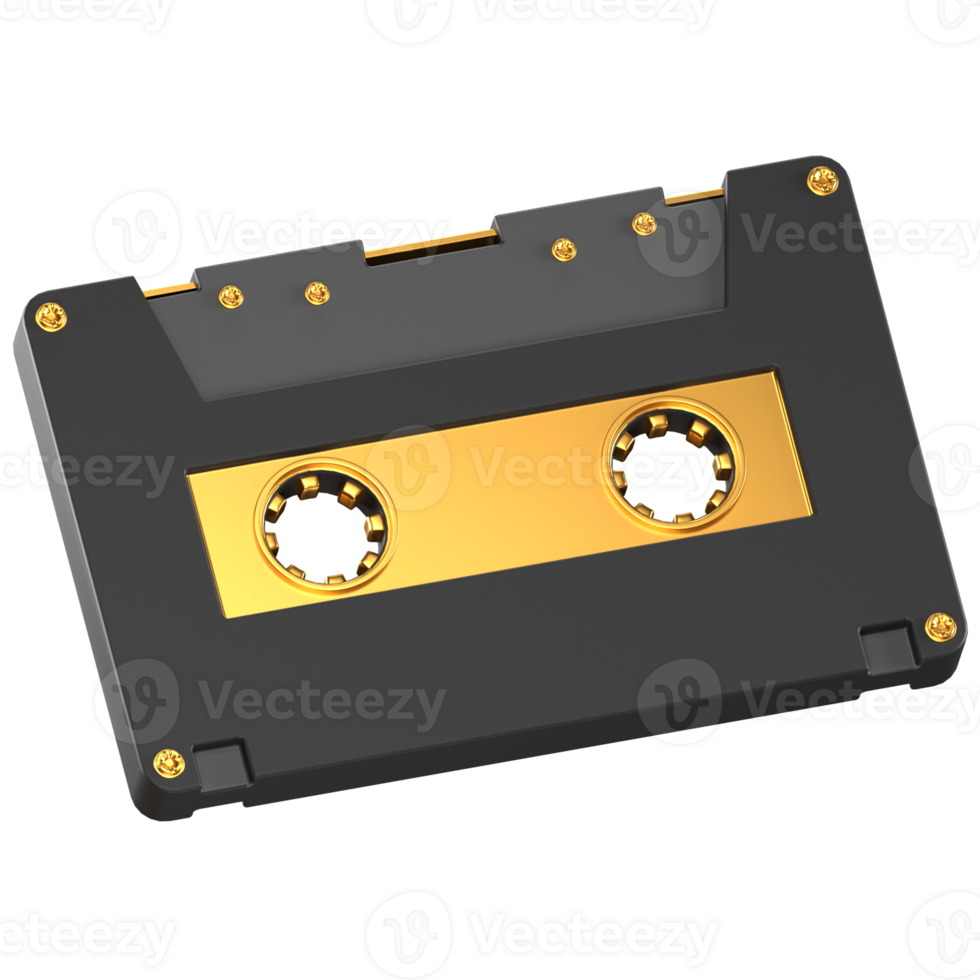 3D illustration of a black and gold Audio Cassette png