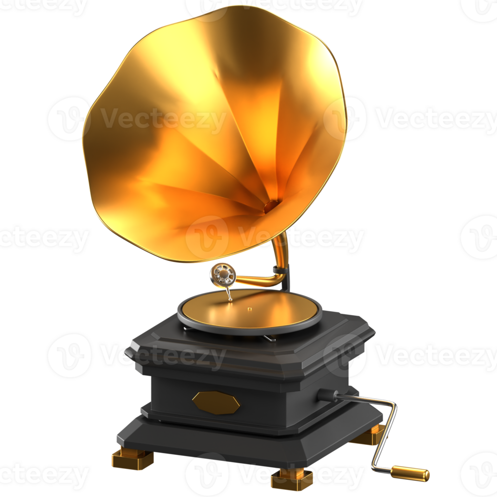 3D illustration of a black and gold Gramophone png