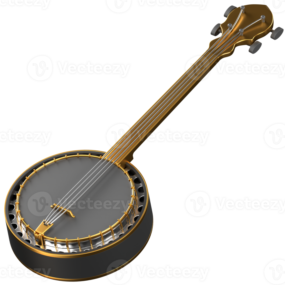 3D illustration of a black and gold Banjo png