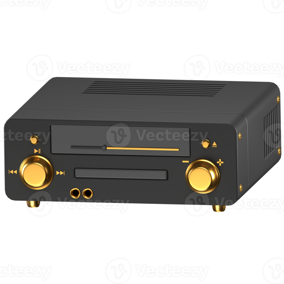 3D illustration of a black and gold CD Player png