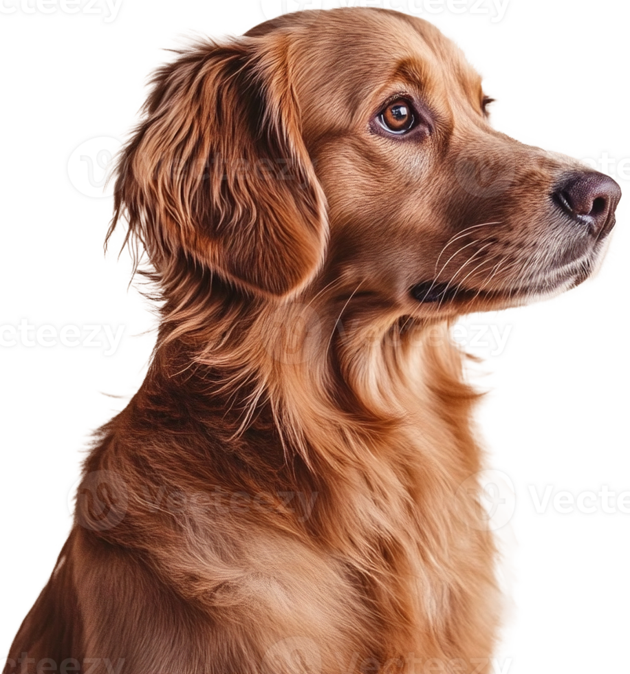 Portrait of a golden retriever dog with detailed fur texture and soft lighting isolated on transparent background png