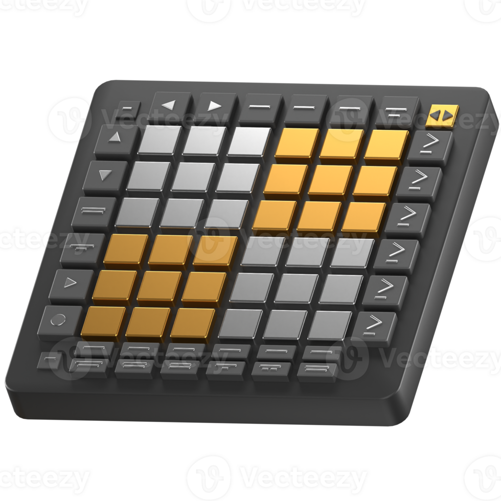 A black and yellow electronic keyboard with a yellow and black button png