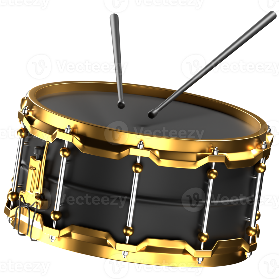 A black and gold drum with two sticks png
