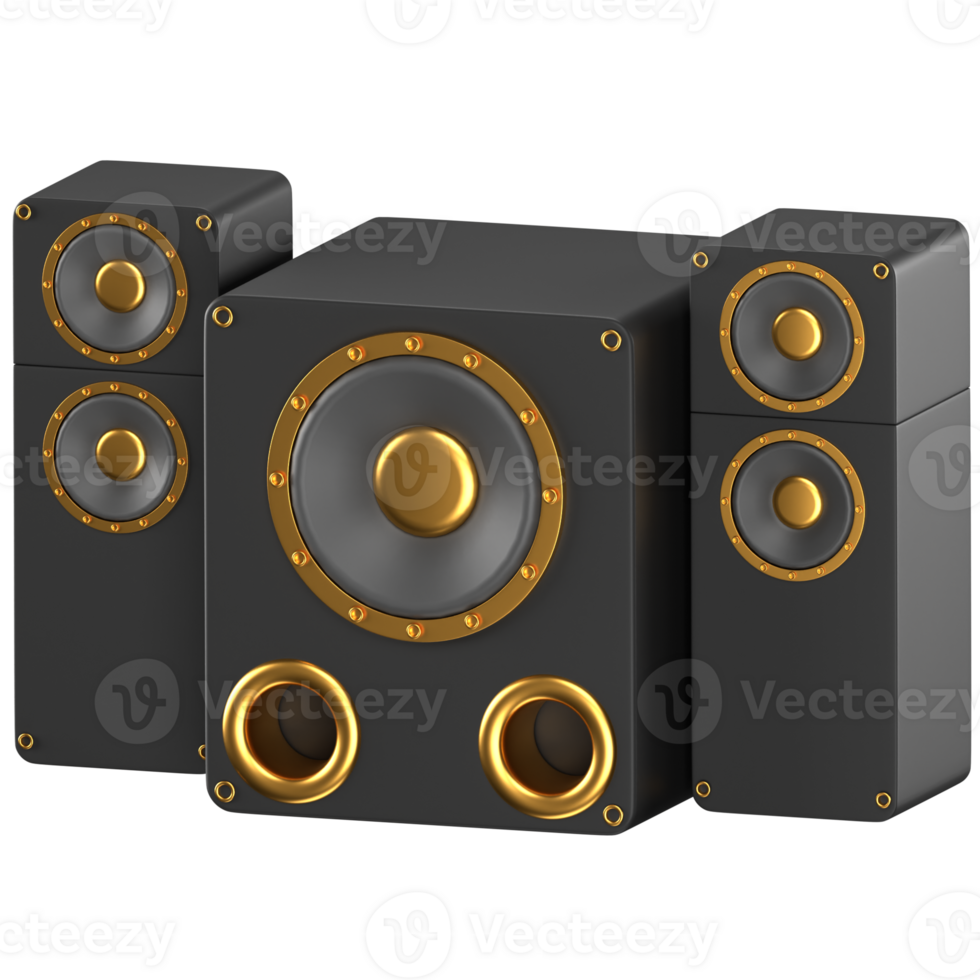 3D illustration of a black and gold Woofer Speaker png