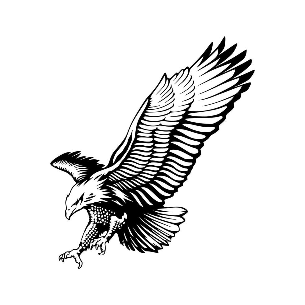 a black and white illustration of an eagle flying vector