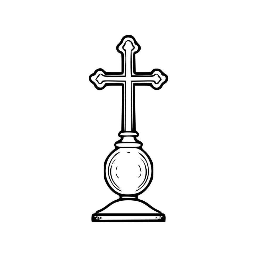 A black and white drawing of a cross on a pedestal vector