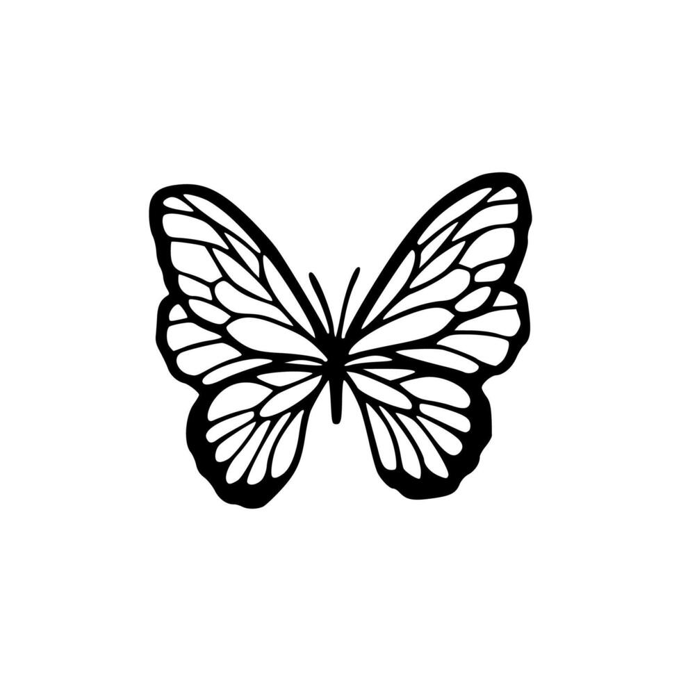 A black and white drawing of a butterfly on a white background vector