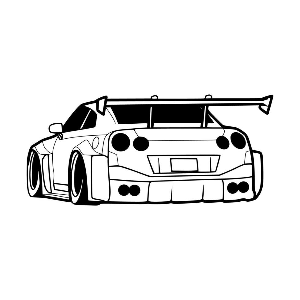 A car coloring page with a black and white drawing of a car vector