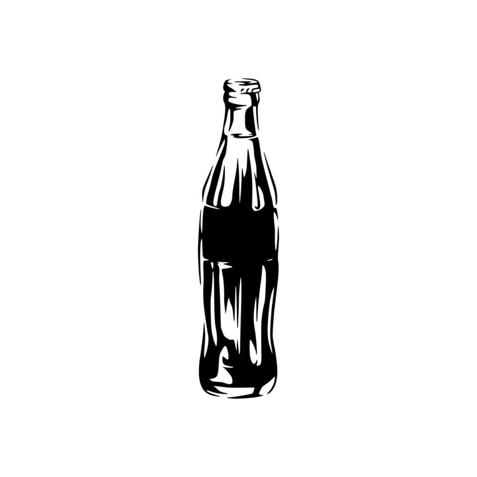 A black and white drawing of a bottle of coke vector