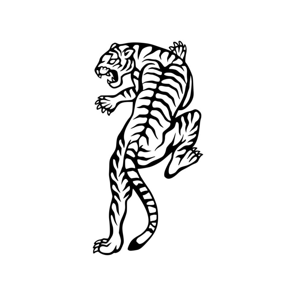 A tiger is standing on its hind legs vector
