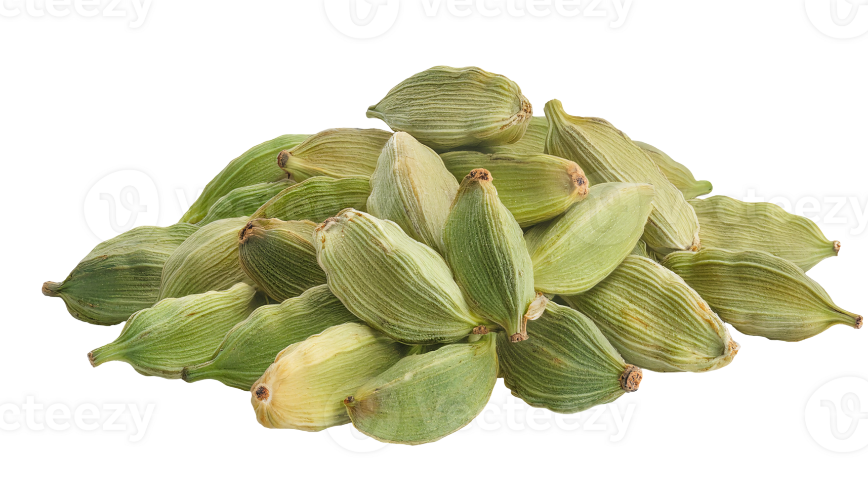 pile of dried green cardamom pods on parchment paper, aromatic whole spice, organic seasoning, gourmet cooking ingredient, on isolated background png