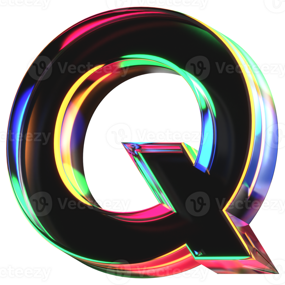 3D icon of a glass character Q png