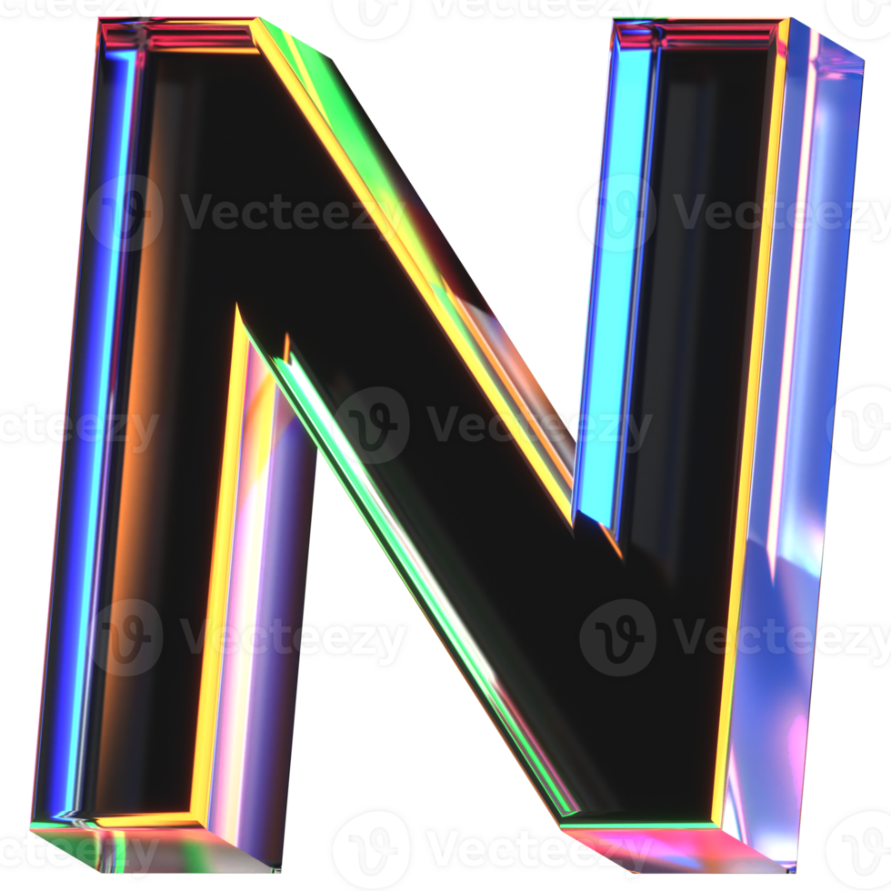 3D icon of a glass character N png
