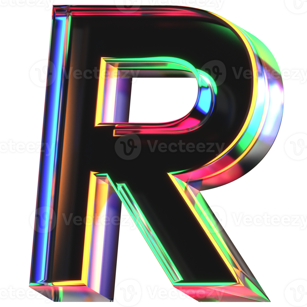 3D icon of a glass character R png
