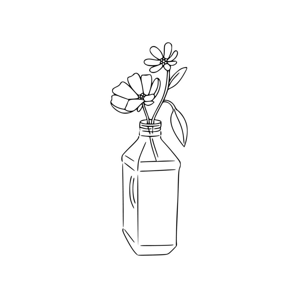 A drawing of a bottle with flowers in it vector