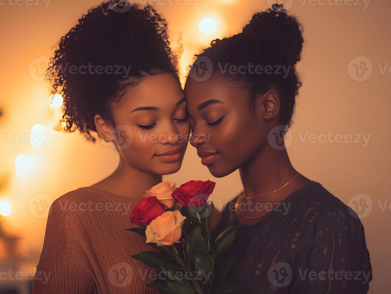 A mother and daughter share a loving hug, exchanging tender moments. photo