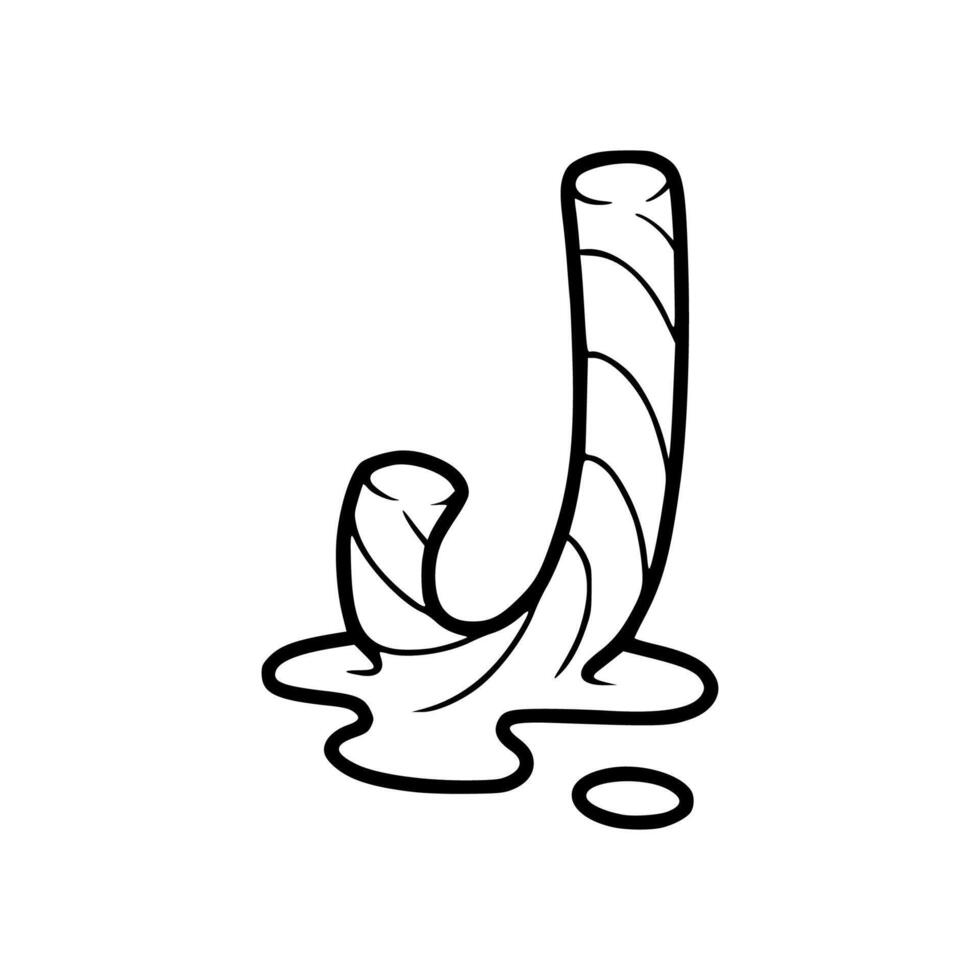 A drawing of a letter j with a candy cane vector