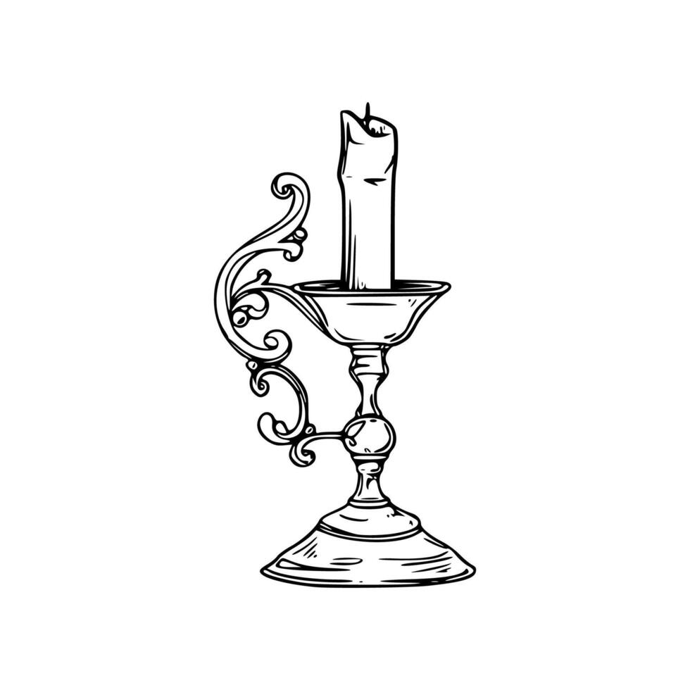 Candle in a silver candlestick illustration vector