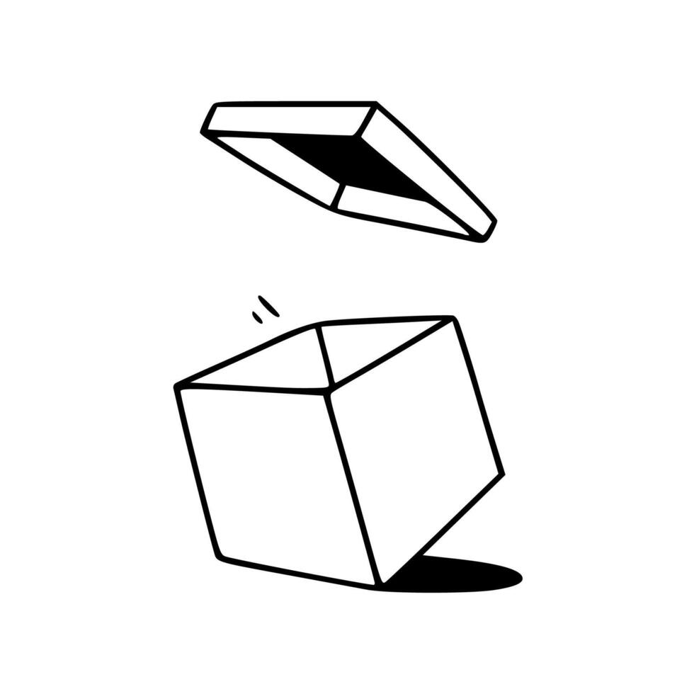 A black and white drawing of a box with a lid vector