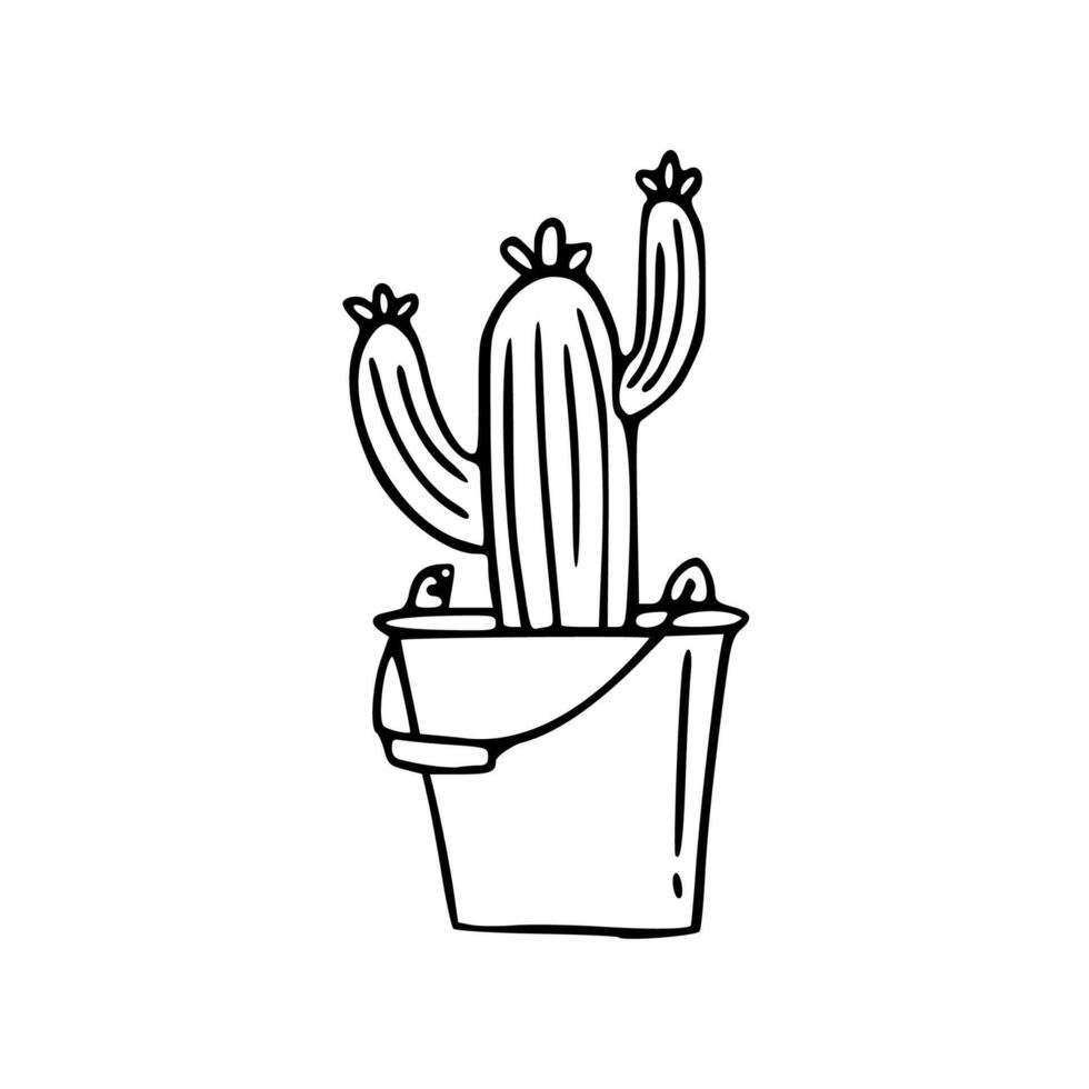 A drawing of a cactus in a bucket vector