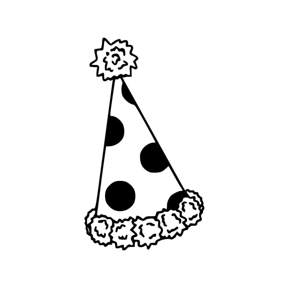 A black and white drawing of a party hat vector
