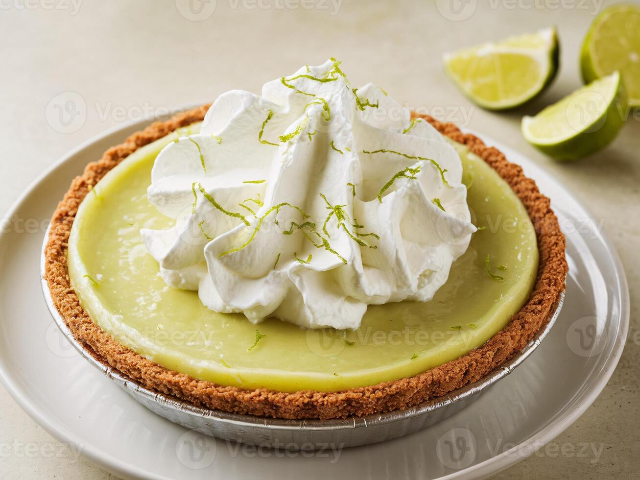 Delicious key lime pie with whipped cream topping photo