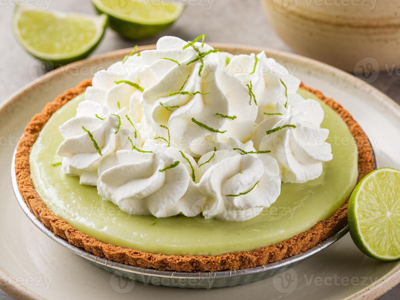 Delicious key lime pie with whipped cream topping. photo