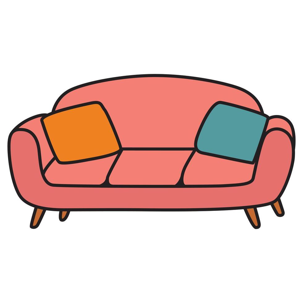 A detailed illustration of a sofa with pillows, featuring a cozy and stylish design. vector