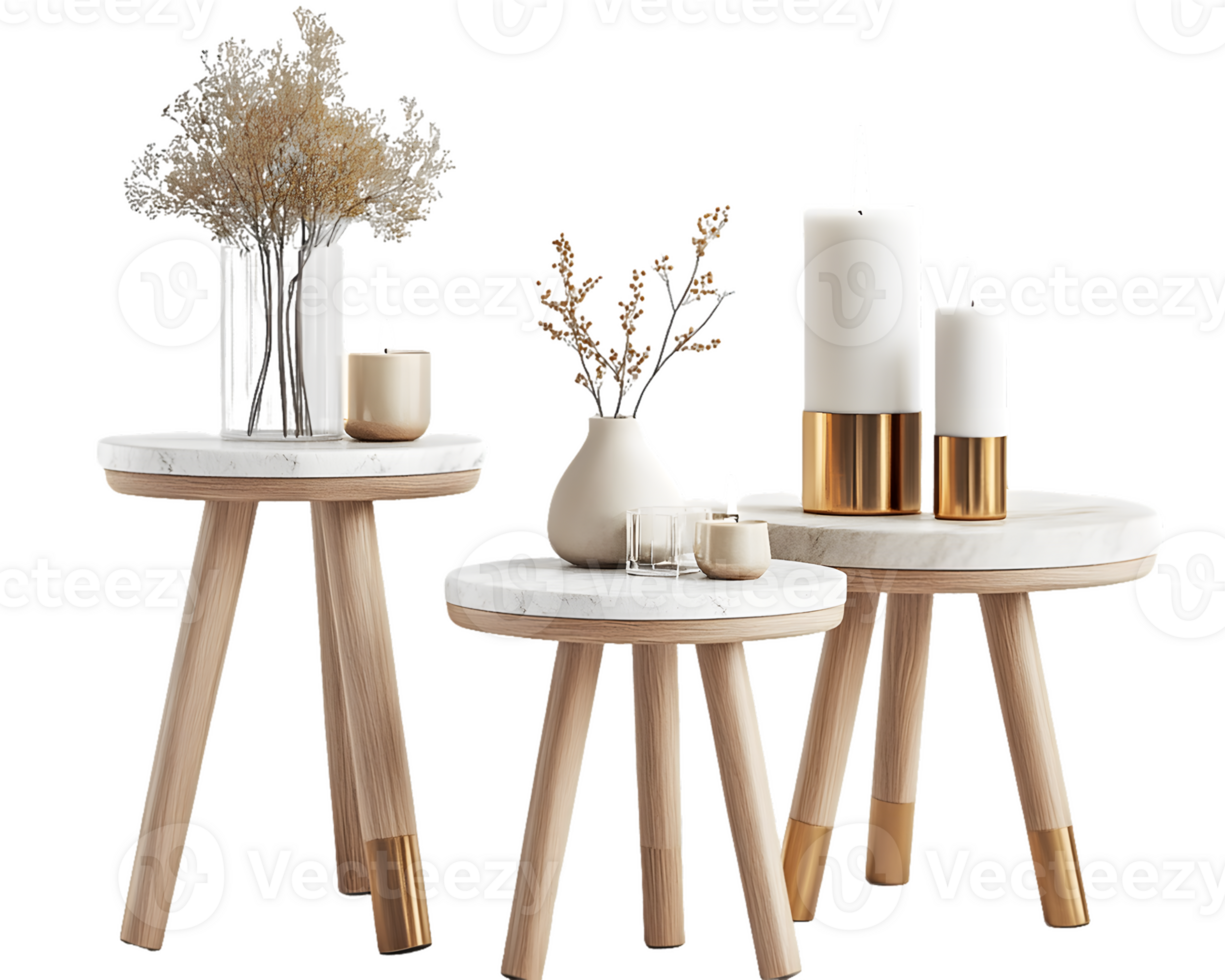 Marble Top Side Tables with Candles and Dried Flowers png